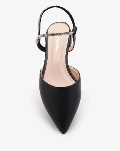 Royalfashion fekete női díszített csillogó talpú lapos sarkú szandál