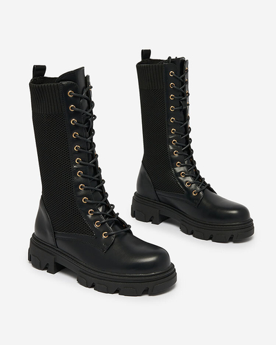 Royalfashion Openwork fekete női lapos sarkú csizma Kaliffo