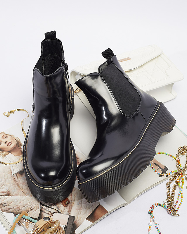 Fekete, vastagabb talpú női bakancs Mallitt- Footwear