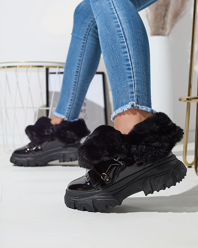 Fekete női fűzős hócsizma Fentes- Footwear