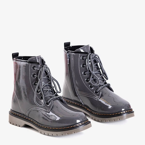 OUTLET Gyermek sötétszürke lakkozott túrabakancs Lesia - Lábbeli