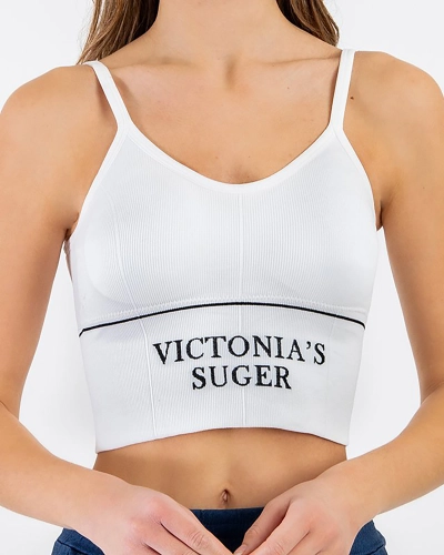 Fehér sportmelltartó feliratokkal - fehérnemű