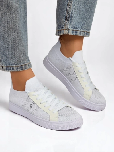 Aurelio Fehér Textil és Öko Bőr Sneakerek Lapos 2,5 cm-es Platformmal