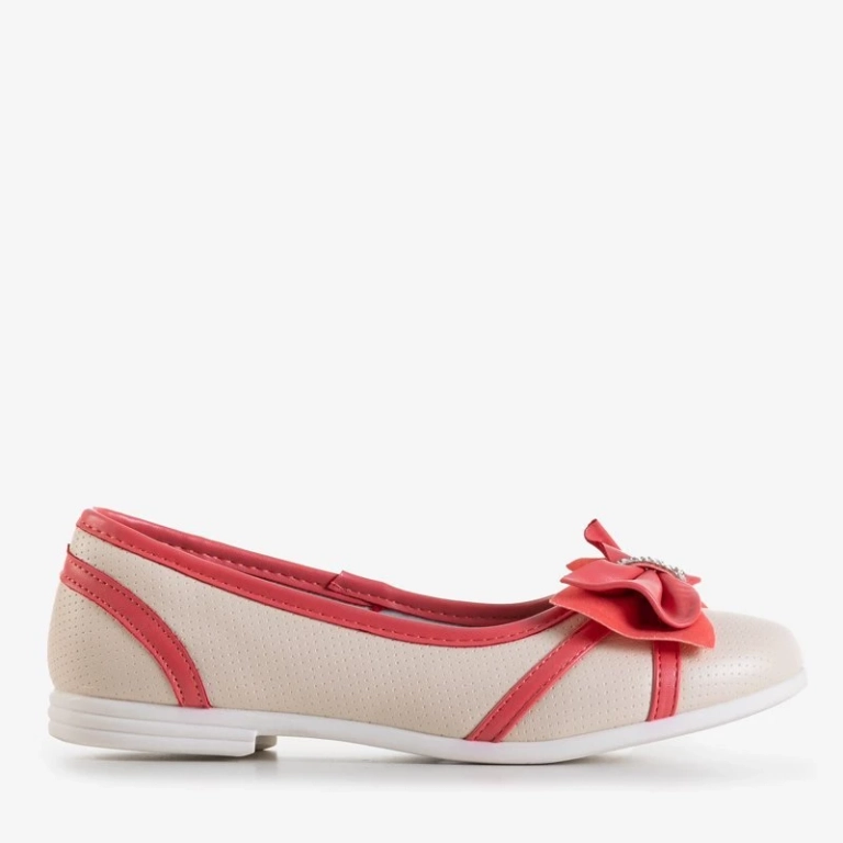 OUTLET Bézs és piros gyermek balerinák Portia íjjal - Cipők