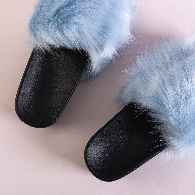 Női kék papucs, szőrme Lorina - Lábbeli