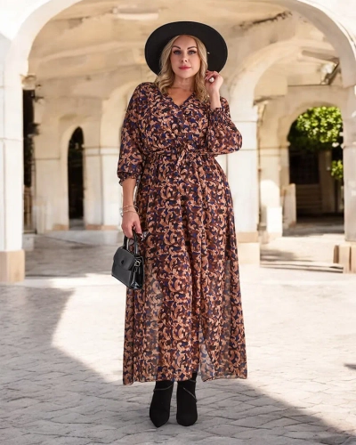 Royalfashion Camel mintás női maxiruha