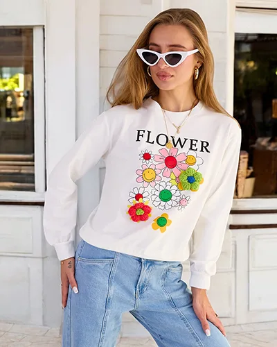 Royalfashion Női pamut vékony printes pulóver