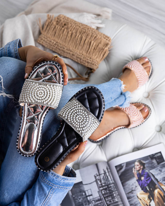 Ezüst női papucs Ahaio díszítéssel - Lábbeli