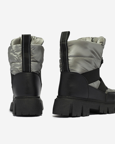 Női hócsizma lapos talppal fekete-szürke színben Ferory- Footwear