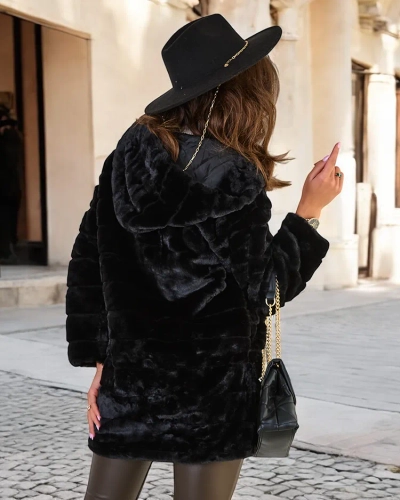 Royalfashion Fekete szőrme női kabát