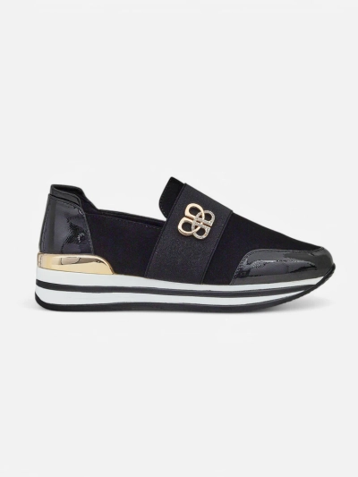 Elektra Nero női slip-on cipő arany akcentussal, műbőr, 3,5 cm