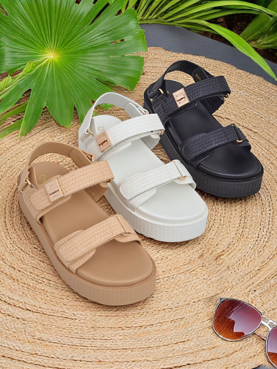 Royalfashion Ariadne platformos női szandál – fekete ökológiai bőr, tépőzár, nyár