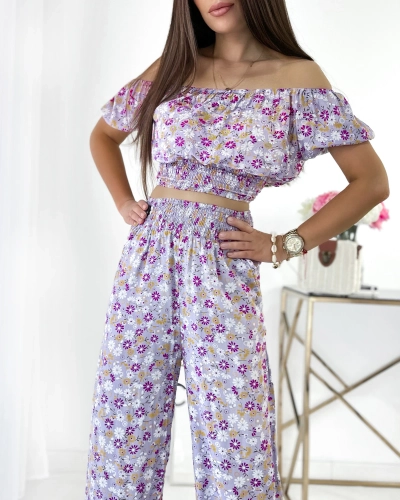 Royalfashion Lila kétrészes női virágos szett