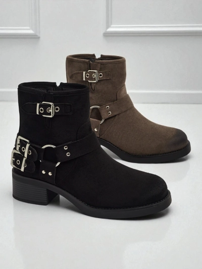 Valtos női öko velúr bokacsizma csatokkal