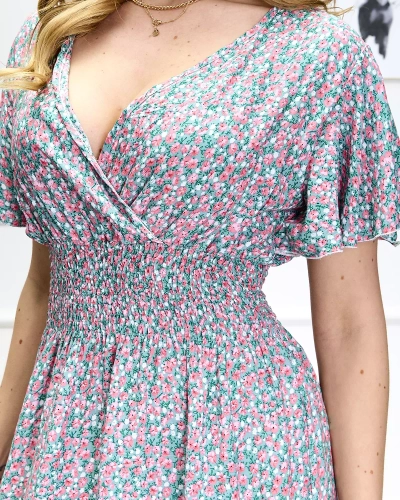 Női zöld hosszú ruha virágmintával - Ruházat