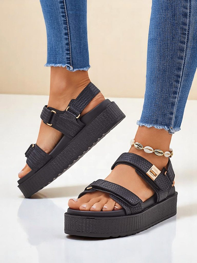 Royalfashion Ariadne platformos női szandál – fekete ökológiai bőr, tépőzár, nyár