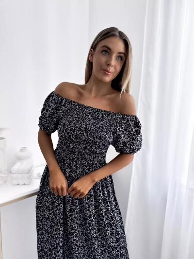 Fekete női virágos midi ruha - Ruházat