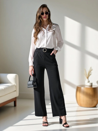 Royalfashion Széles női nadrág díszcsattal