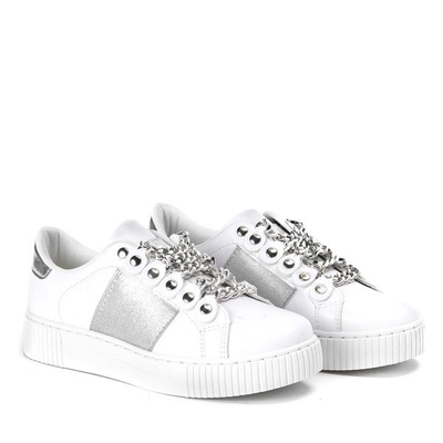 Biało - srebrne sportowe buty z łańcuszkiem Cunea - Obuwie