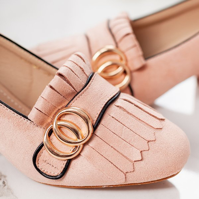 Różowe czółenka z ozdobami na niskim obcasie Ever - Obuwie