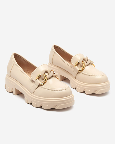 Bézs női cipő vastag talppal, Simero díszítéssel - Lábbeli