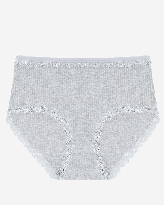 Szürke női pamut bugyi csíkos csipkével PLUSZ MÉRET - Fehérnemű