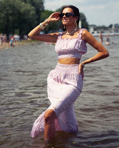 Royalfashion Női virágos rózsaszín szett