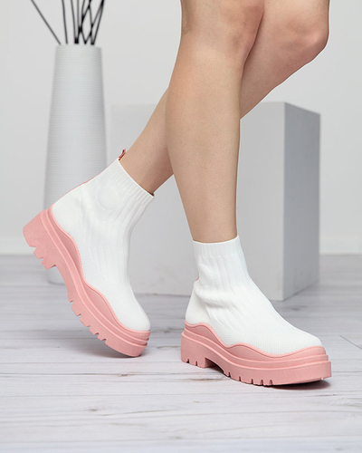 Női csizma vastagabb talpon fehér és rózsaszín Korlic-Shoes színben