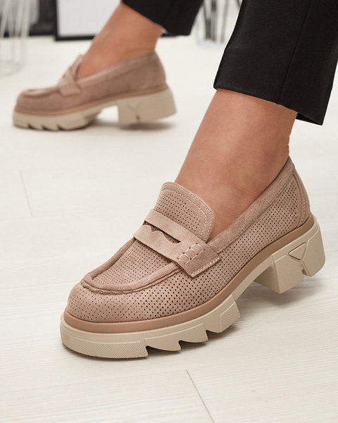 Világosbarna női áttört mokaszin egyszínű talppal Ejina - Lábbeli