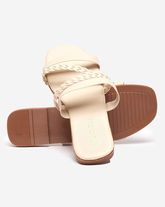 OUTLET Bézs színű öko-bőr női pántos papucs Boresi - Lábbeli