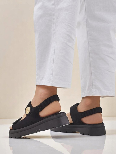 Royalfashion Anthea Nero női szandál - fekete velúr, 5 cm-es platform