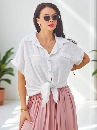 Royalfashion Női pamut ing dombornyomással és rövid ujjakkal