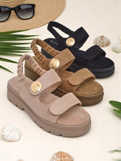 Royalfashion Callista bézs női platform szandál velúrból