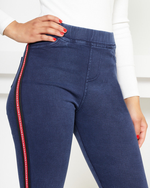 Sötétkék csíkos női treggingek - Ruházat