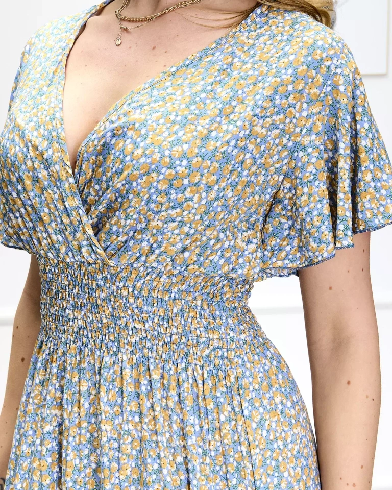 Kék női hosszú ruha virágmintával - Ruházat