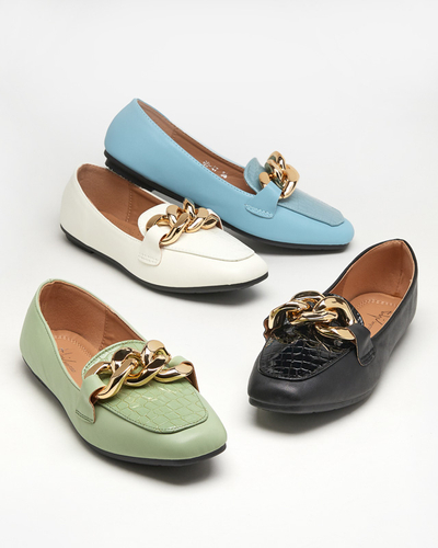 Kék színű női eco-bőr naplopók lánccal Flamii - Lábbeli