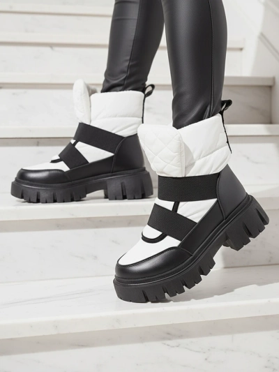 Női hócsizma lapos talppal fekete-fehérben Ferory- Footwear