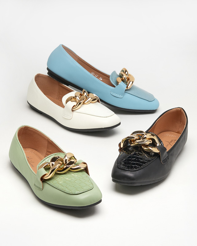 Kék színű női eco-bőr naplopók lánccal Flamii - Lábbeli