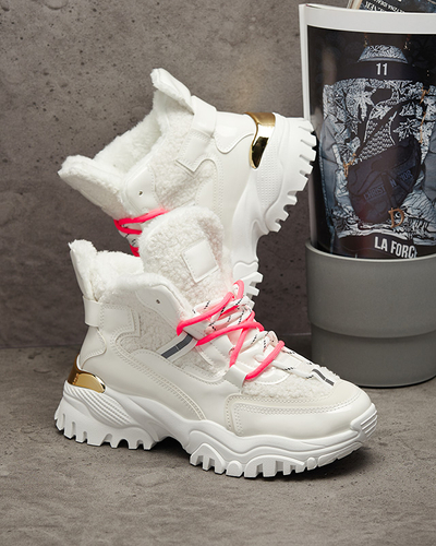 Fehér női sportcipő szőrmével és neonrózsaszín fűzővel Sagglo- Footwear