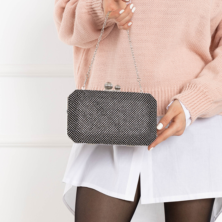 Fekete, kis női kuplungtáska cirkóniával - Kiegészítők