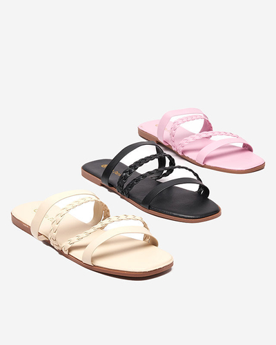 OUTLET Bézs színű öko-bőr női pántos papucs Boresi - Lábbeli