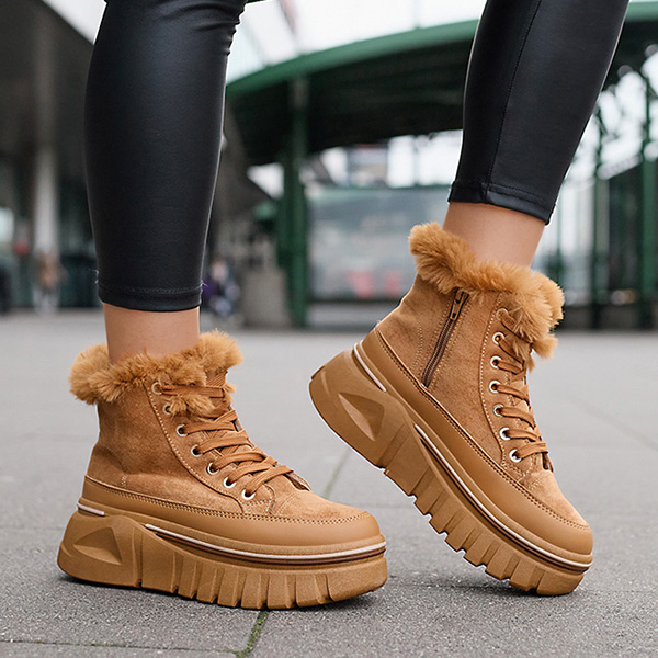 Női platform fűzős hócsizma teve színben Neatesa - Lábbeli