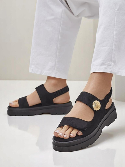 Royalfashion Anthea Nero női szandál - fekete velúr, 5 cm-es platform