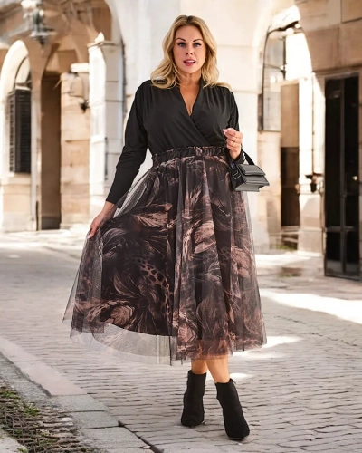 Royalfashion Női dupla rétegű midi szoknya