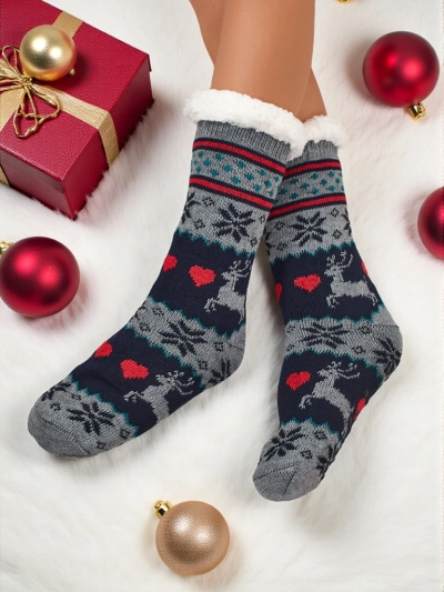 Aurora többszínű kötött női zokni meleg bundával