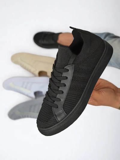 Damskie sneakersy Livia Nero – czarne tenisówki z tkaniny i ekoskóry na płaskiej podeszwie