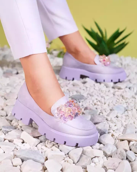 OUTLET Royalfashion Lila női mokaszin színes kristályokkal Crystal Glam