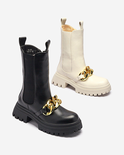 Női csizma lánccal, fekete színben Evves- Footwear