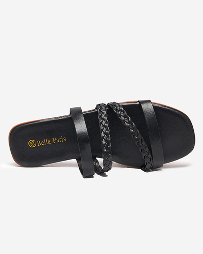 OUTLET Fekete eco-bőr női csíkos papucs Boresi - Lábbeli