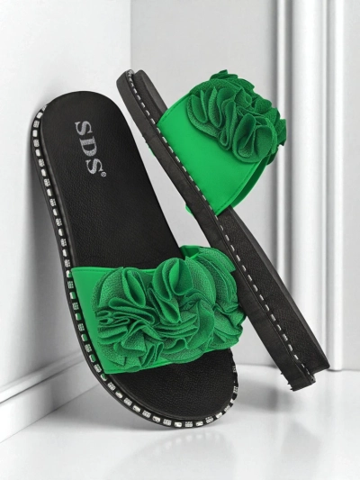 Royalfashion Női lapos talpú papucs Flora Verde